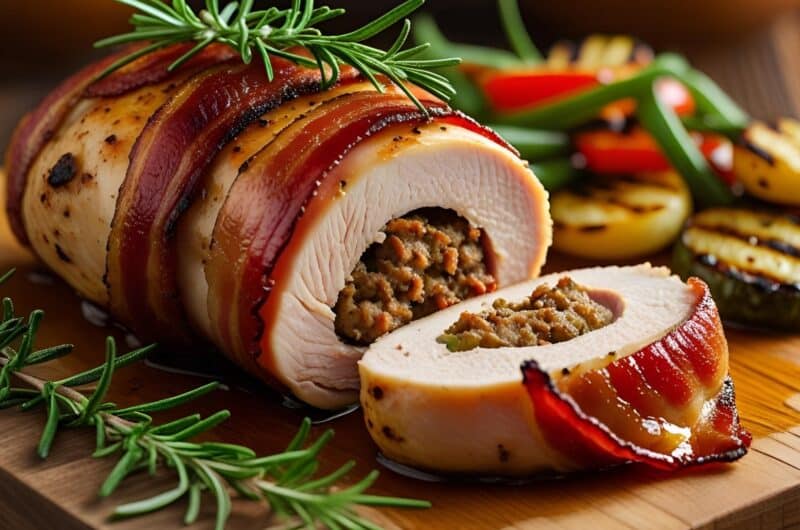Bacon-Wrapped Sausage-Stuffed Chicken Breast