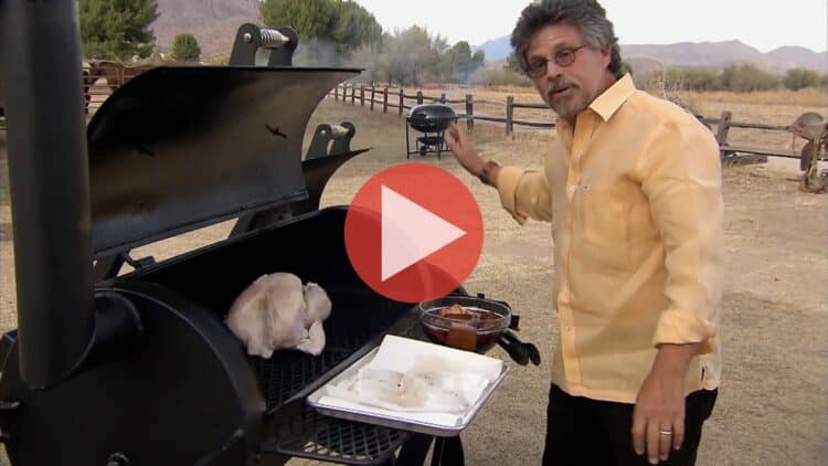 Steven Raichlen grilling fish tacos and burgers in Primal Grills for a Crowd