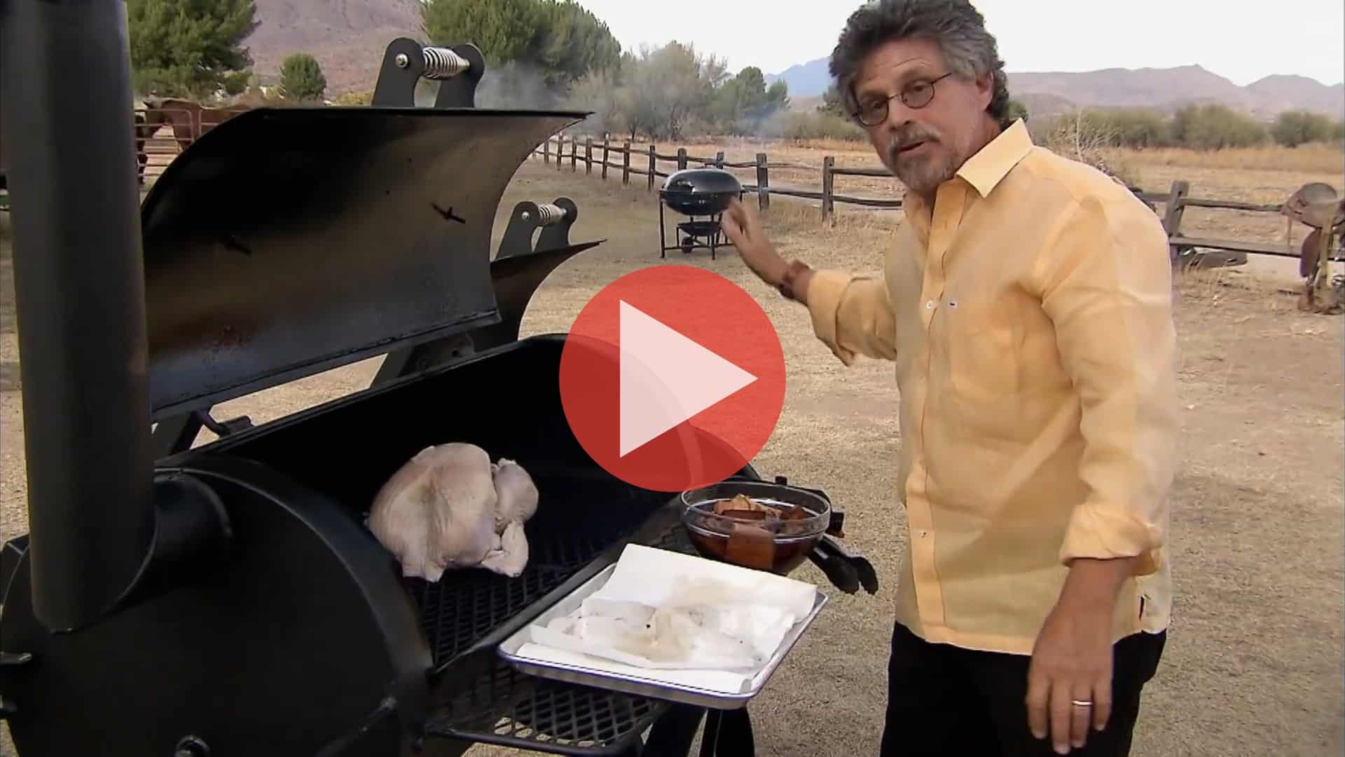 Steven Raichlen grilling fish tacos and burgers in Primal Grills for a Crowd