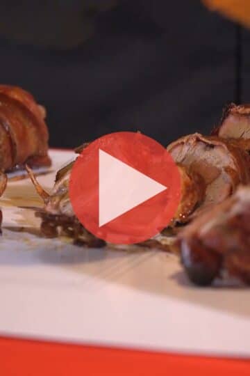 Myron Mixon preparing pork tenderloin stuffed with sausage and wrapped in bacon