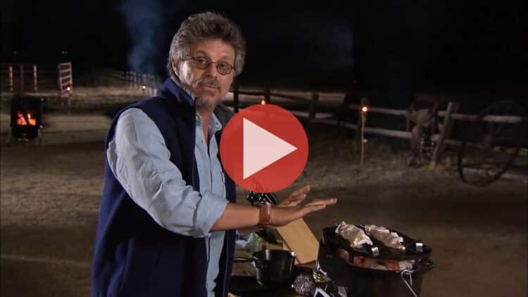 Steven Raichlen grilling tandoori salmon and tikka kebabs in Bombay Blast