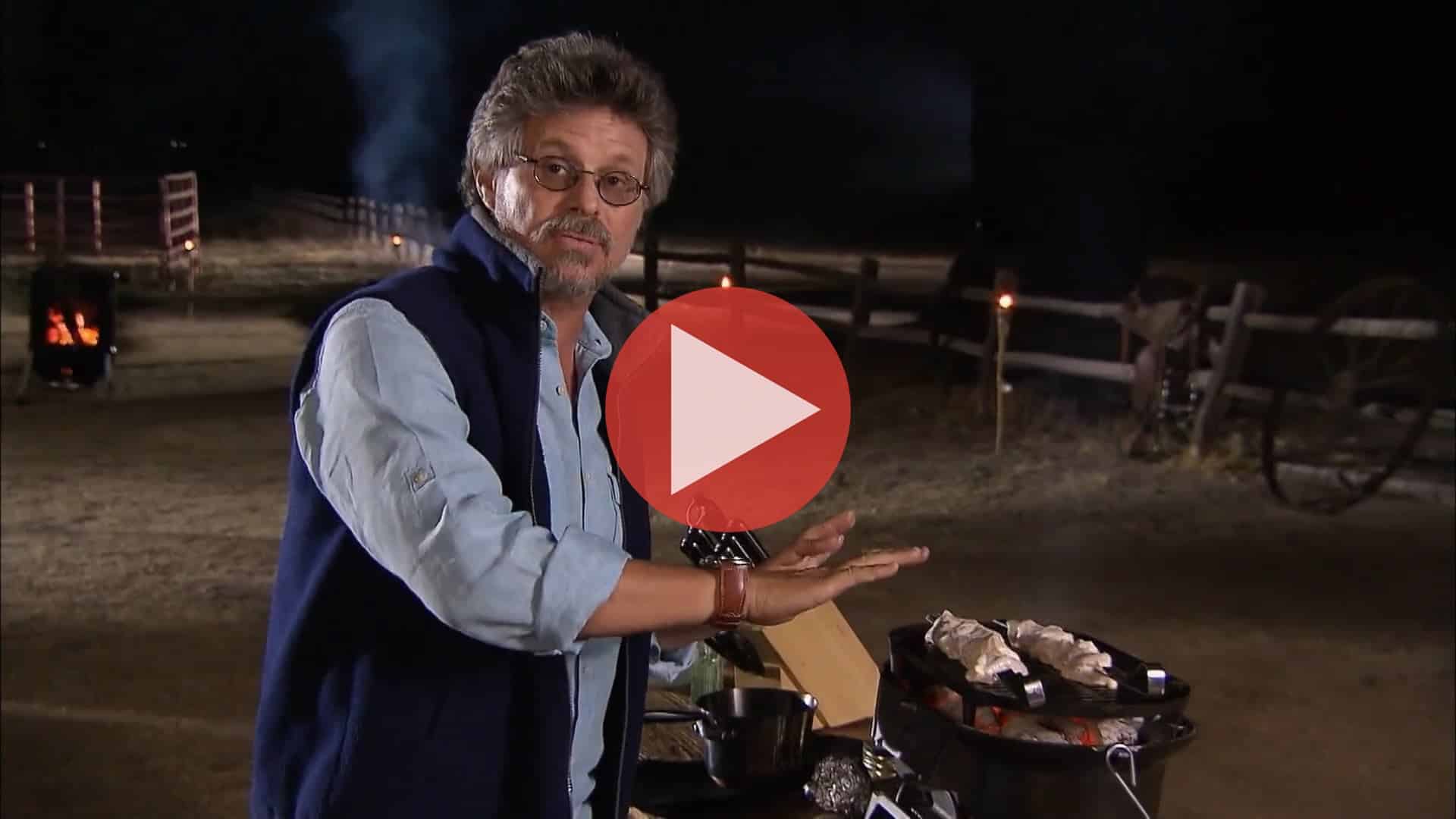 Steven Raichlen grilling tandoori salmon and tikka kebabs in Bombay Blast