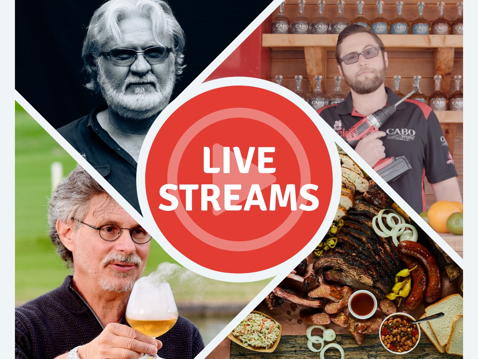 Homepage 1 Myron Mixon, Michael Mixon, and Steven Raichlen gathered around a BBQ platter filled with smoked meats