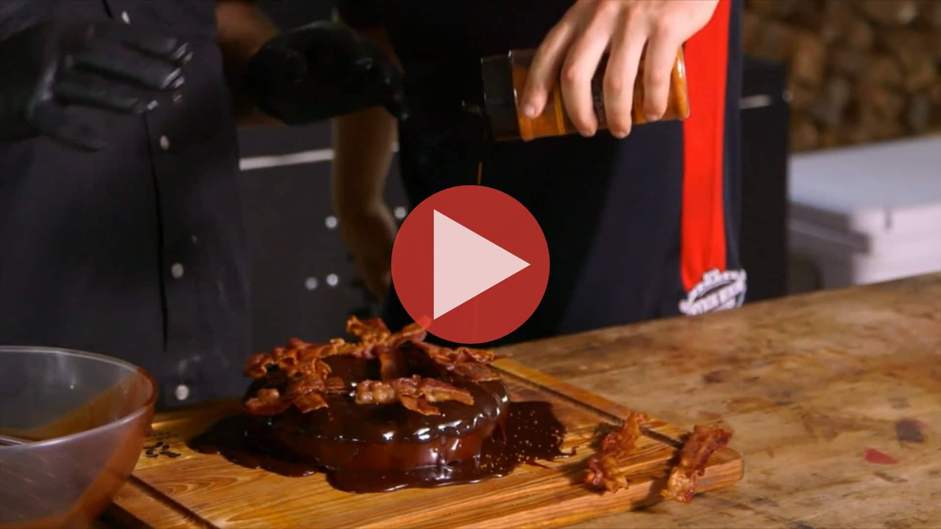 Chicken thighs trimmed and placed in cupcake molds with a BBQ rub on BBQ Rules