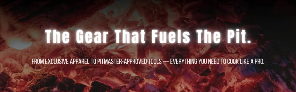 BBQ tools and apparel on a smoky dark background symbolizing the BBQ Warrior store collection